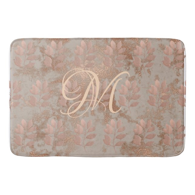 Tapete De Banheiro Monograma Faux Rosa Dourado padrão Bath Mat (Frente)