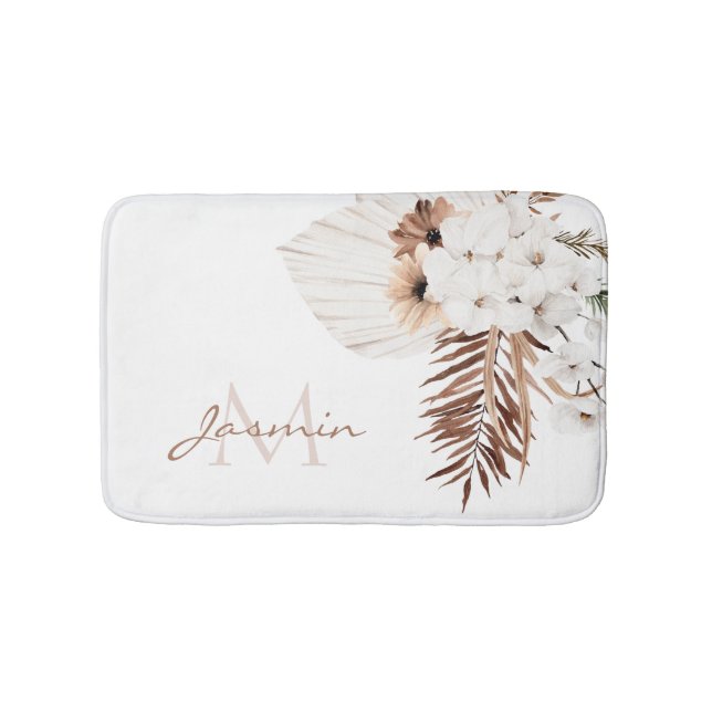 Tapete De Banheiro Monograma Floral de Grama Pampas Boho Rústico (frente)