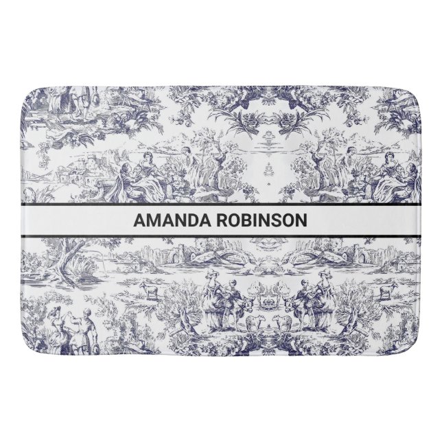 Tapete De Banheiro Monograma floral preto de jouy (Frente)