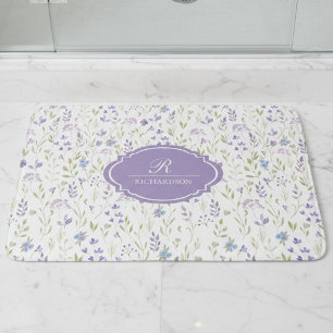 Tapete De Banheiro Monograma Floral Roxo Personalizado