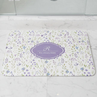 Tapete De Banheiro Monograma Floral Roxo Personalizado