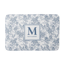 Monograma Francês Toile de Jouy Floral Vintage Azu