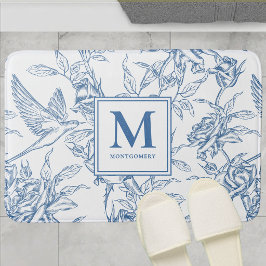 Tapete De Banheiro Monograma Francês Toile de Jouy Floral Vintage Azu