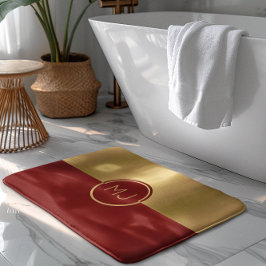 Tapete De Banheiro Monograma Geométrico Dourado e Vermelho