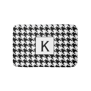 Tapete De Banheiro Monograma Houndstooth preto e branco Pattetrn