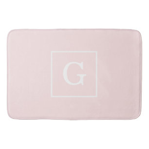 Tapete De Banheiro Monograma Inicial com Moldura Rosa Claro Branco