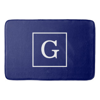 Tapete De Banheiro Monograma inicial com quadro branco azul marinho
