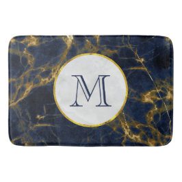 Tapete De Banheiro Monograma marinho Na moda Azul e Dourado Marble Mo