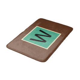Tapete De Banheiro Monograma Marrom Chocolate e Verde Menta Escuro