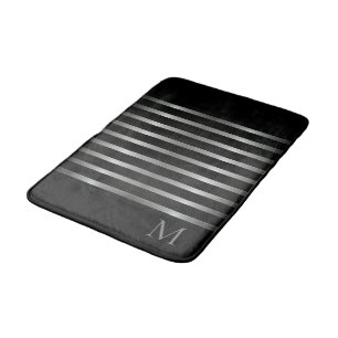 Tapete De Banheiro Monograma Modern Silver Strips em Preto