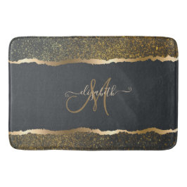 Tapete De Banheiro Monograma Moderno Elegante com Toque Dourado