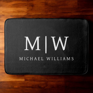 Tapete De Banheiro Monograma Moderno Minimalista Preto e Branco