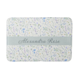 Tapete De Banheiro Monograma Nome Flor Silvestre Aquarela Roxo Azul