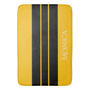 Tapete De Banheiro monograma nome preto e amarelo moderno