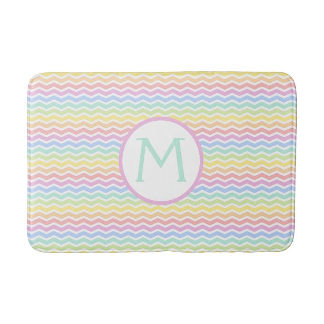Tapete De Banheiro Monograma Pastel Chevron Arco-íris (Frente)