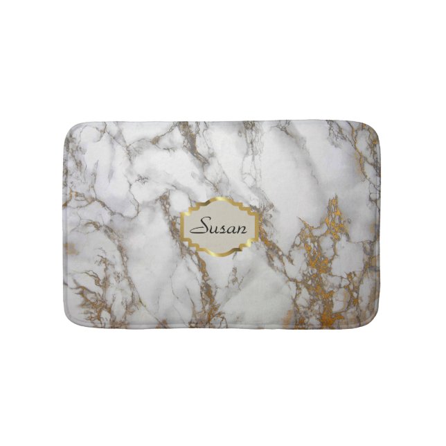 Tapete De Banheiro Monograma personalizado Bath Mat, dourado falso, c (frente)