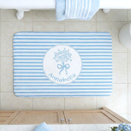 Tapete De Banheiro Monograma Preppy de Listra Azul e Branco Caprichos