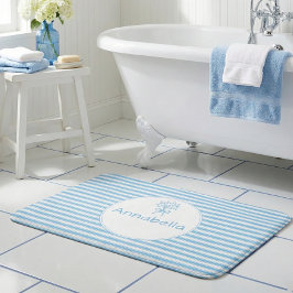 Tapete De Banheiro Monograma Preppy de Listra Azul e Branco Caprichos