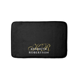 Tapete De Banheiro Monograma Preto Dourado Branco Minimalista Homens