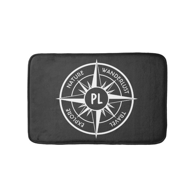 Tapete De Banheiro Monograma preto e branco do emblema da estrela da  (frente)