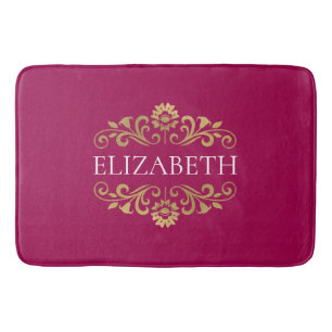 Tapete De Banheiro Monograma quente rosa elegante Dourado