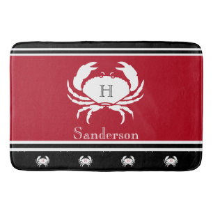 Tapete De Banheiro Monograma Red Black White Crab Rug Náutico