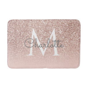 Tapete De Banheiro Monograma Rosa Menina Dourado Brilho Rosa Bege