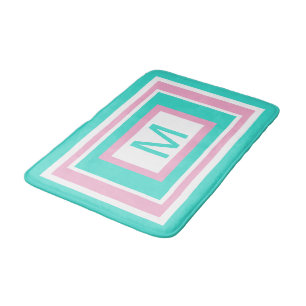 Tapete De Banheiro Monograma Turquesa Branco, Cor-de-rosa, Geométrico