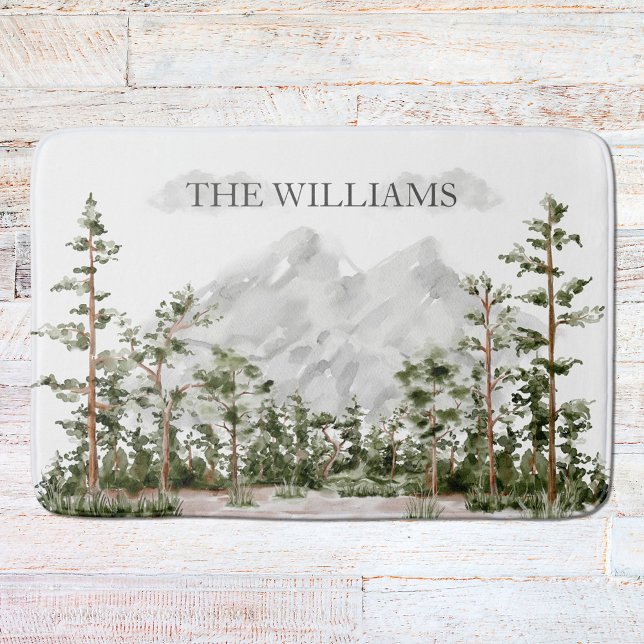 Tapete De Banheiro Monogramas Aquarela Montanha e Floresta (In situ)