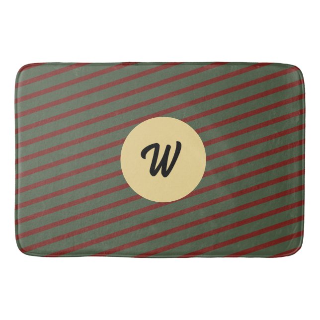 Tapete De Banheiro monogramas Vintage Red & green Stripe (Frente)