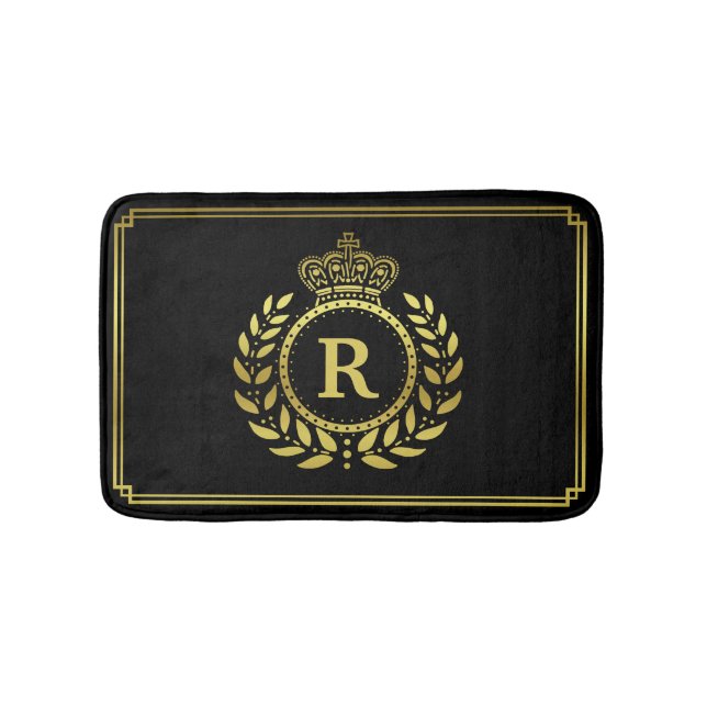 Tapete De Banheiro Monogrammed real da coroa preta Dourado da (frente)
