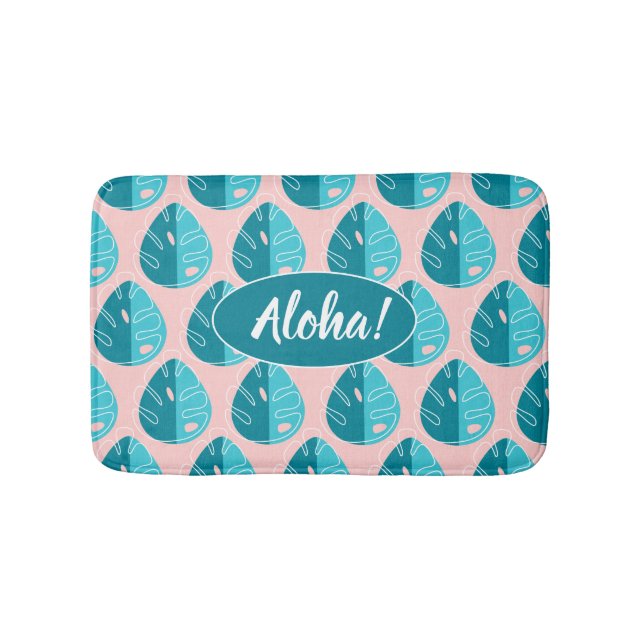 Tapete De Banheiro Monstera Leaves - Blue and Pink (frente)