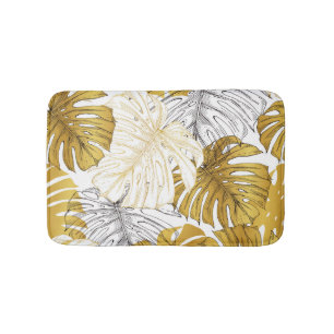 Tapete De Banheiro Monstera Leaves: Ouro Branco
