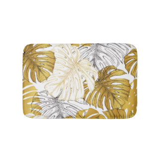Tapete De Banheiro Monstera Leaves: Ouro Branco