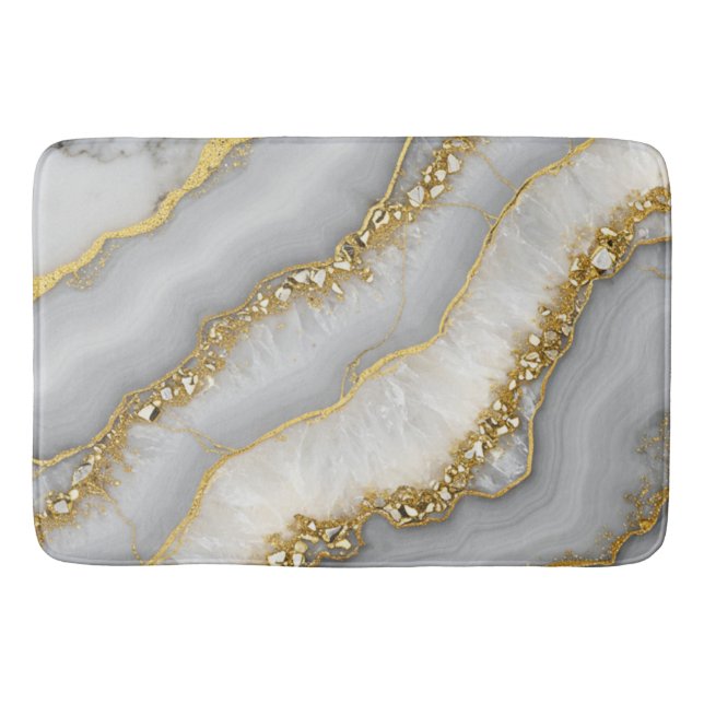 Tapete De Banheiro Montanha líquida branca e Dourada personalizada (Frente)