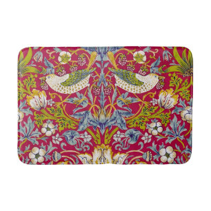Tapete De Banheiro Morris Red Background Strawberry Thief Patterno