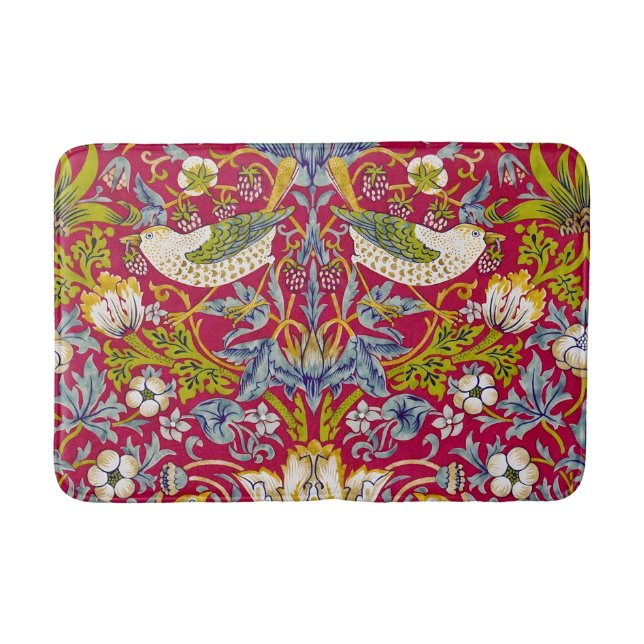 Tapete De Banheiro Morris Red Background Strawberry Thief Patterno (Frente)