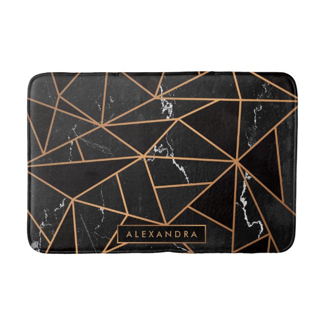 Tapete De Banheiro Mosaico de mármore preto e Ouro (Frente)