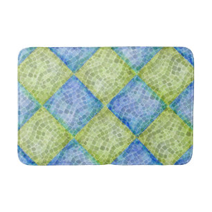 Tapete De Banheiro Mosaicos do Quadro de Verificação em Verde e Azul