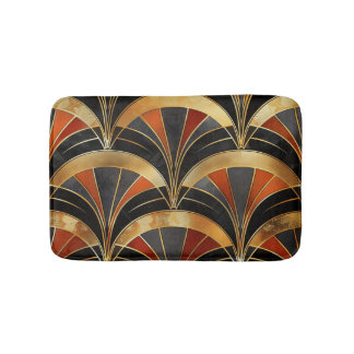 Tapete De Banheiro Motivo de Leque em Art Déco Preto, Dourado e Verme