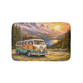 Tapete De Banheiro Mountain Sunset Wildflowers Retro Hippie Van Life