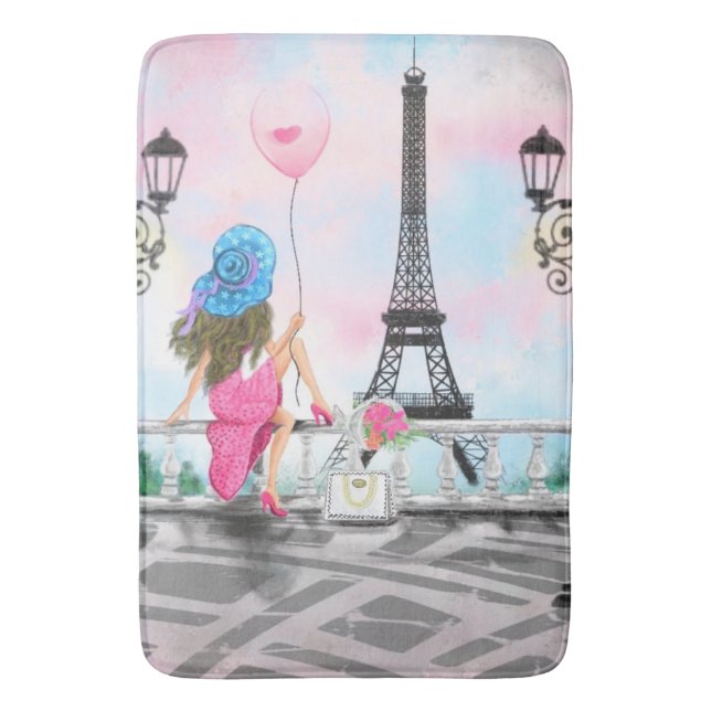 Tapete De Banheiro Mulher Em Paris Bath Mat - Torre Eiffel (Frente Vertical)