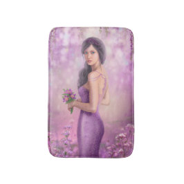 Tapete De Banheiro Mulher fantasista com flores roxas Bath Mat
