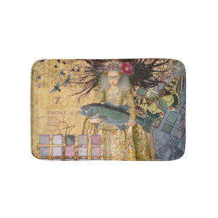 Tapete De Banheiro Mulher Peixes Vintage Gótico Clássico