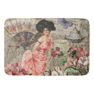 Tapete De Banheiro Mulher Victoriana Café Clássica Rosa