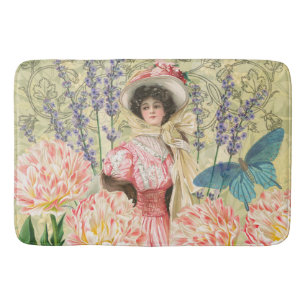Tapete De Banheiro Mulher Vitoriana Floral Rosa Regência