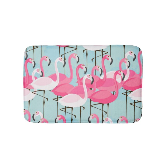 Tapete De Banheiro Multidão cor-de-rosa e branca de flamingos (frente)