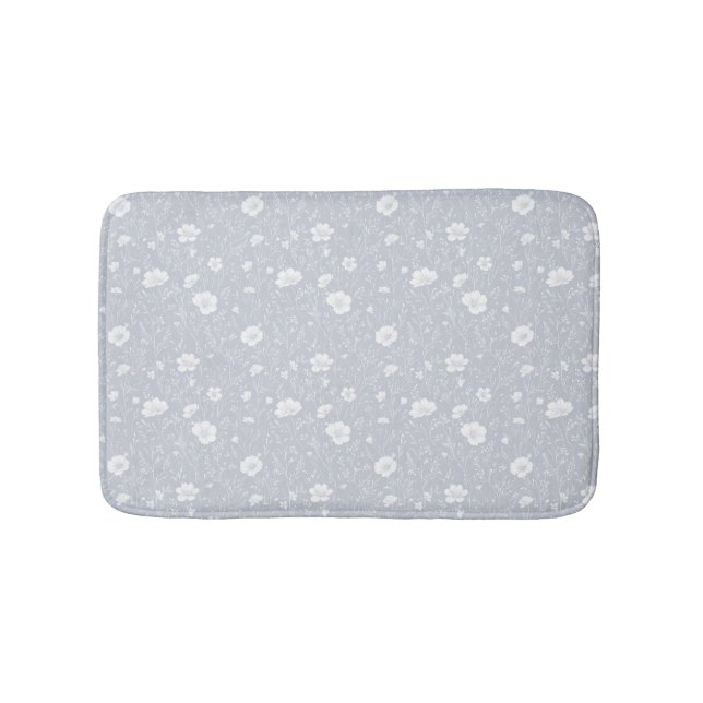 Tapete De Banheiro Muted Gray And White Wildflower Pattern (frente)