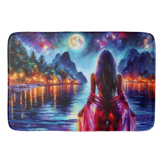 Tapete De Banheiro Mystic woman under full moon reflections art (Frente)