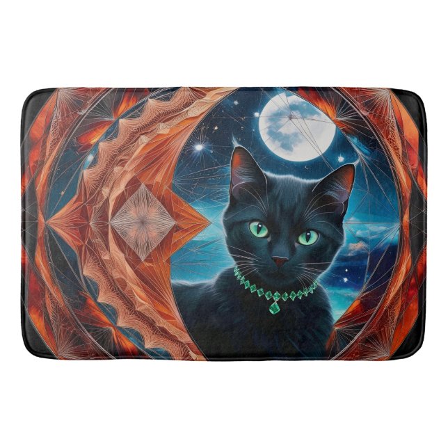 Tapete De Banheiro Mystical Black Cat Celestial Mandala (Frente)